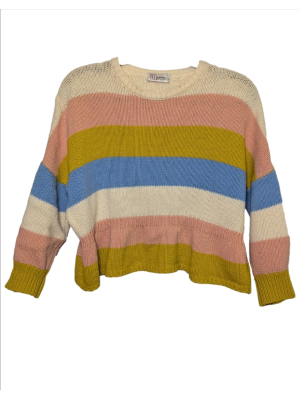 RED Valentino Pastel Striped Knit Sweater Crochet Peplum Crop Boho XS